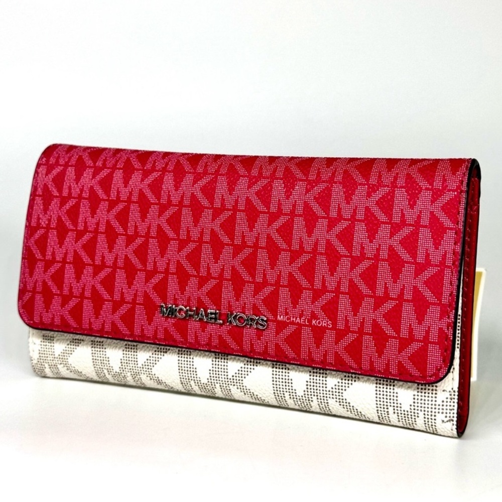 Michael Kors Large Jet Set Travel Logo Trifold Wallet - Dark Raspberry Multi